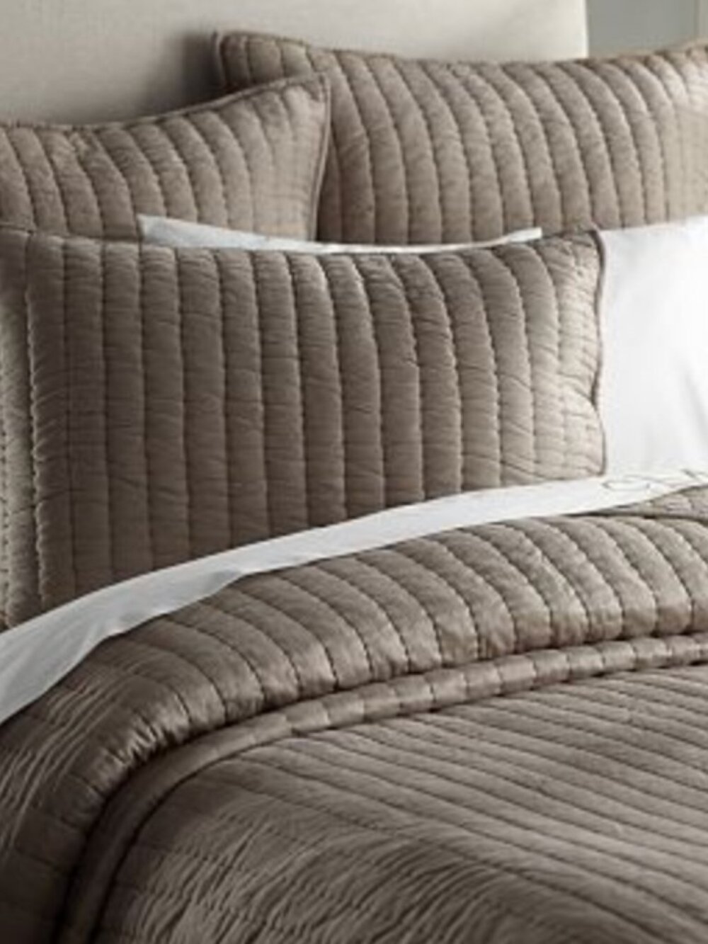 Pottery Barn Gray Mist Cotton Silk Channel Quilt & Shams (2) Euro Size 26X26